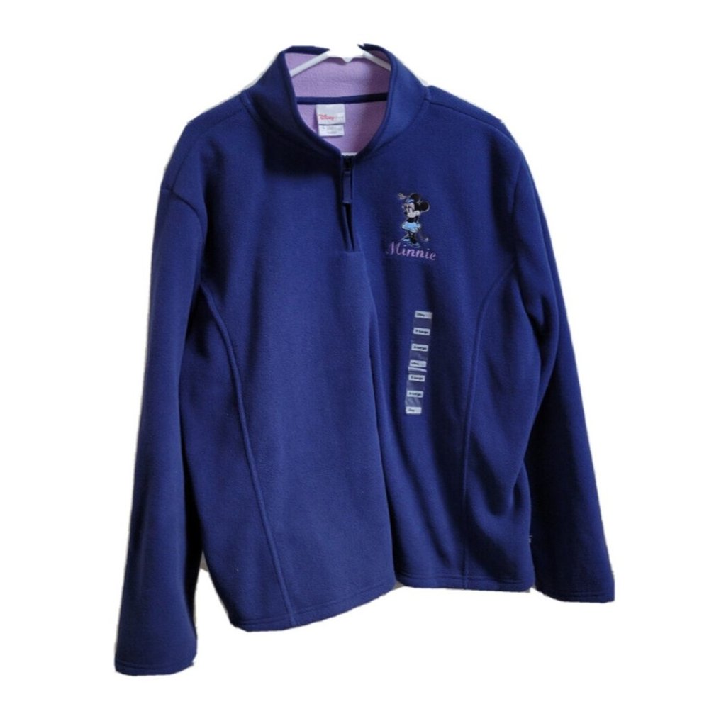 NWT XL Vtg Disney Store Minnie Mouse Navy Sweatshirt with Collar 1/4 Zip - Picture 1 of 5